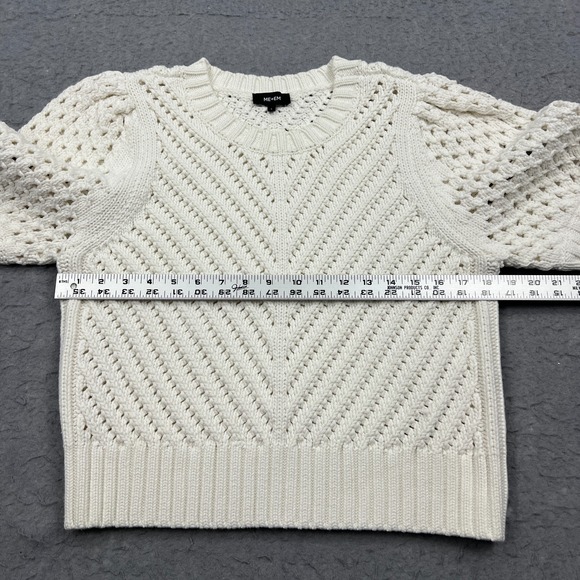 ME+EM Top Women's Large White Cotton Open Stitch Pouf 1/2 Sleeve Sweater Tee - Picture 3 of 9